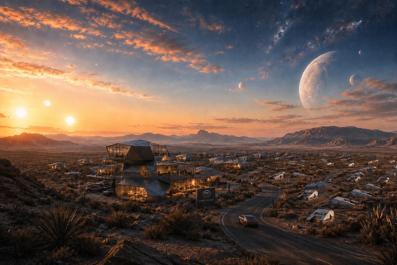 Aerial view of the Cyber Village settlement